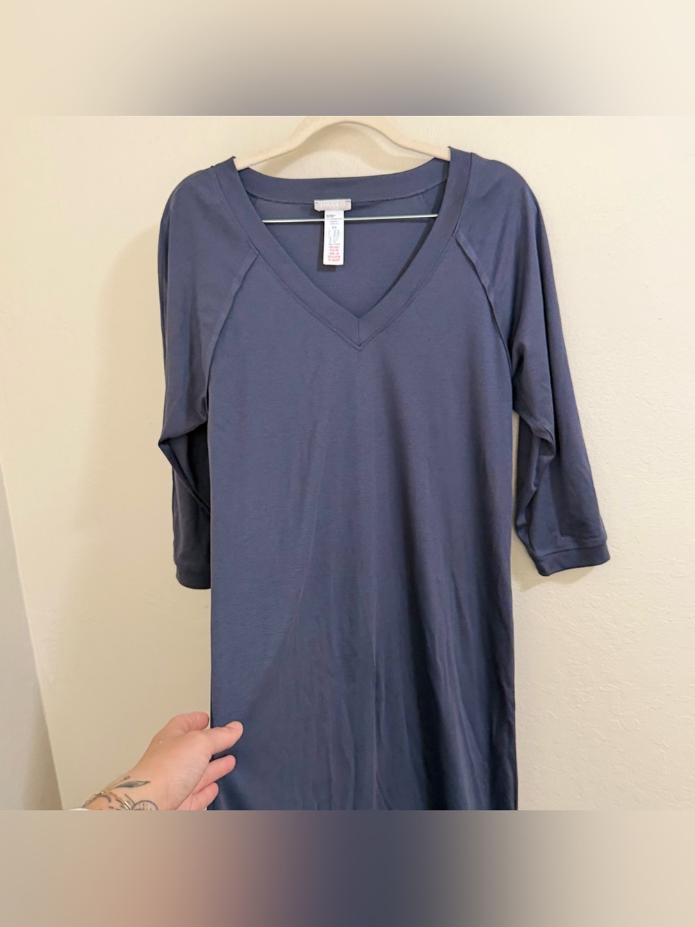 Hanro Pure Essence V-Neck Midi Nightgown‎ Dress Navy Blue XS  Loungewear - Picture 5 of 11
